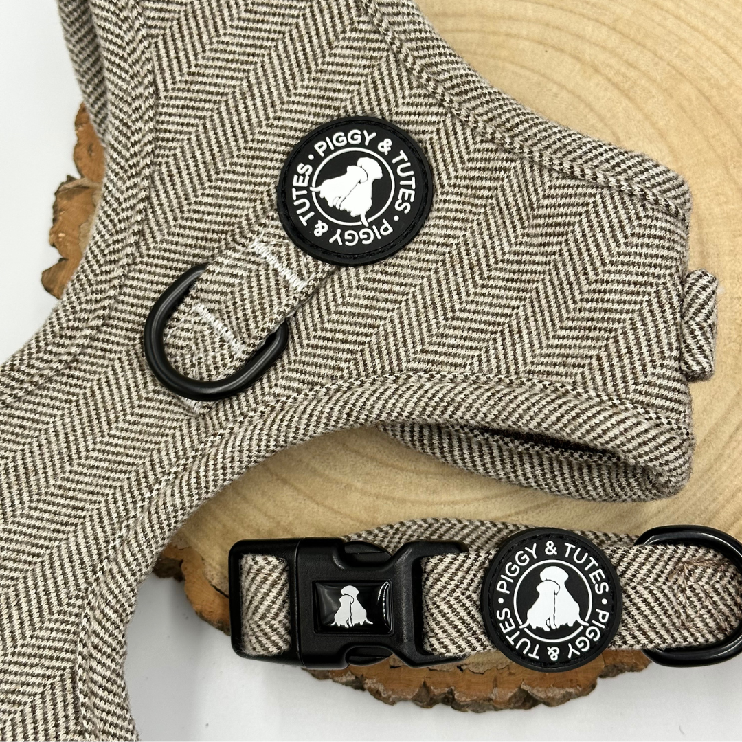 D Ring Adjustable Tweed Harness - Country Brown - Image 3